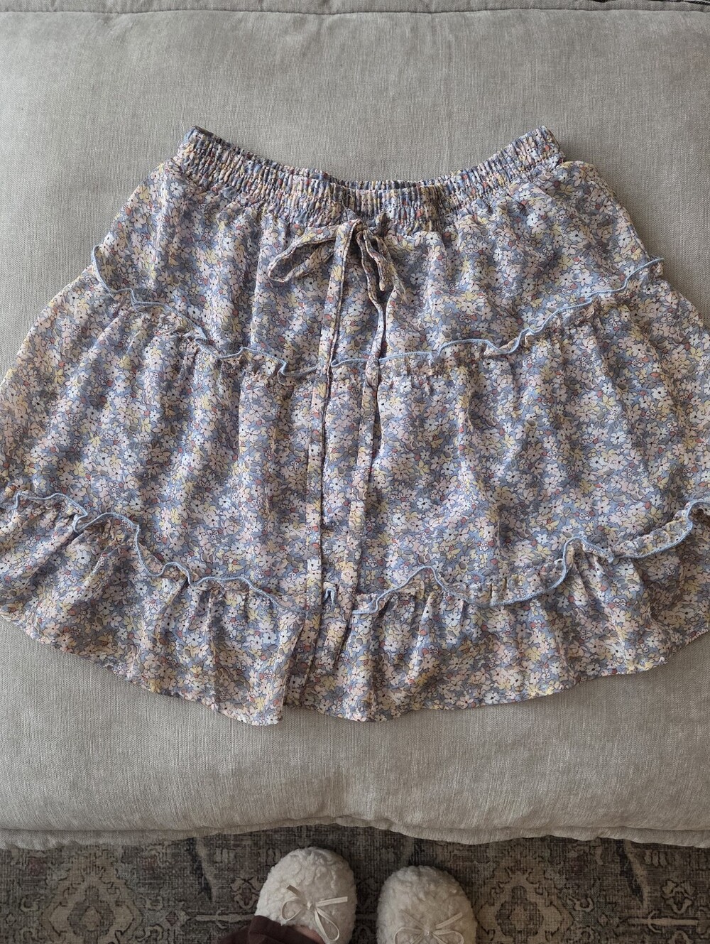 Floral Mini Skirt With Tie